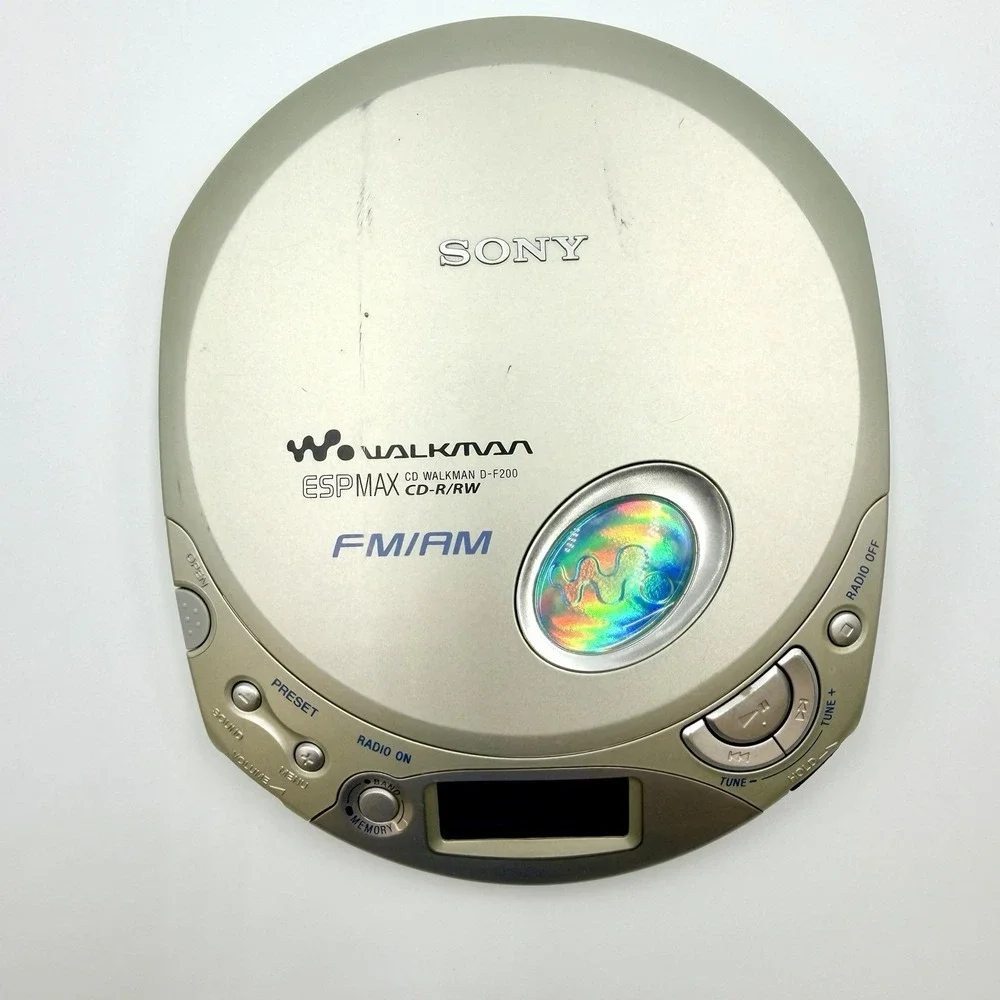 Sony Walkman CD Player D-F200 FM Am ESPMAX Portable CD-R/RW Silver Tested Works